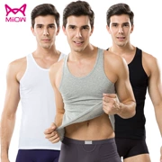 3 cái Cat Men Men 100% Cotton Vest Mùa hè Thin Slim Cotton Đen Trắng Tay áo - Áo vest