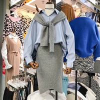 Mùa thu 2018 mới may lỏng khăn choàng giả hai áo sơ mi + túi đan hông mỏng phù hợp với phụ nữ shop quần áo nữ