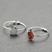 925 sterling silver ring thỏ củ cải dễ thương vòng bạn gái đơn giản xu hướng vài món quà
