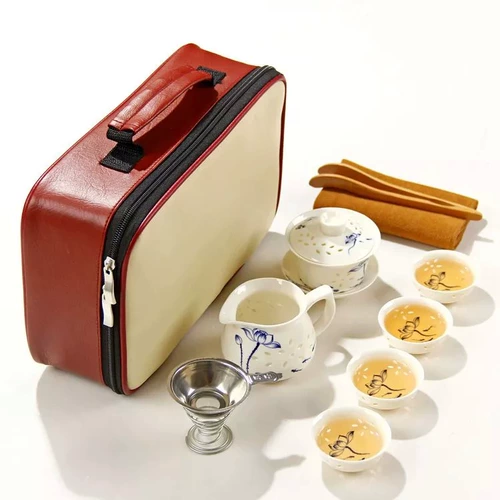 Глина для путешествий, чайный сервиз, портативный комплект, чай, сине-белый уличный заварочный чайник, простой и элегантный дизайн