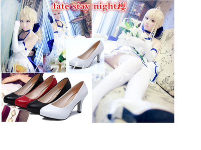 taobao agent Fate Stay Night Sakura COS Shoes Black Saber Anime props Universal White Leather Shoes 34-42 Code