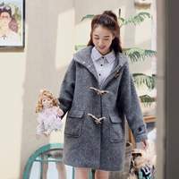 Шерстяное пальто, длинная куртка с капюшоном, свободный крой, в корейском стиле, средней длины