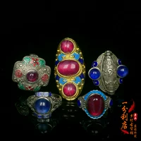 Сапфировая инкрустация камня, кольцо подходит для мужчин и женщин, этнический серебряный браслет, ювелирное украшение, этнический стиль