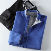 Mùa thu và mùa đông đơn giản áo len hai mặt nam chất lượng cao len cashmere vải nam đứng cổ áo cardigan đan áo khoác quần áo giữ nhiệt nam