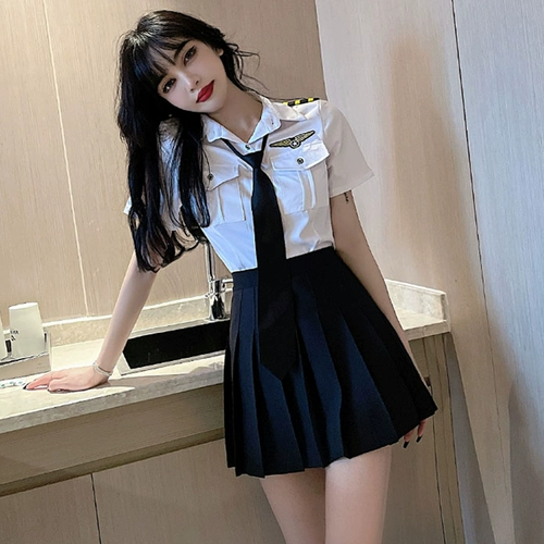 Летний модный галстук, рубашка, юбка в складку, комплект, высокая талия