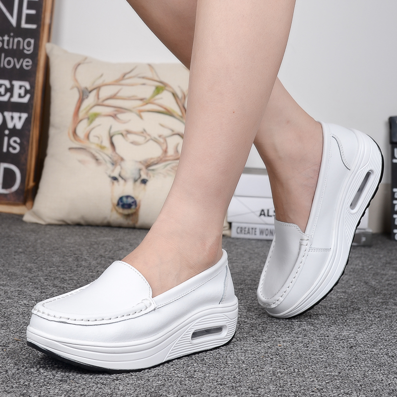 9001 / White2021 spring and autumn Women's Shoes Thick bottom Muffin Slope heel Women's shoes comfortable non-slip Mom shoes white Nurse shoes Rocking shoes