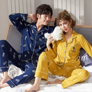 Bộ đồ ngủ đôi Hàn Quốc dài tay cotton mùa xuân và mùa thu đồ ngủ cotton cô gái nam mỏng dịch vụ mặc nhà hai mảnh phù hợp