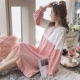 Bộ đồ ngủ dài tay cho phụ nữ cotton mùa xuân và mùa thu hai mảnh có thể mặc bộ đồ phục vụ sinh viên ngọt ngào và tươi mát của Hàn Quốc - Giống cái