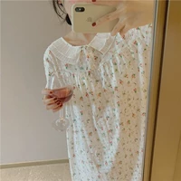 Японская пижама, тонкая длинная милая юбка, цветочный принт, из хлопка и льна, средней длины