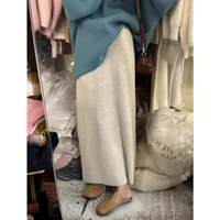 Расширенный бархатный шерстяной трикотажный демисезонный кашемир, длинная юбка, изысканный стиль, свободный прямой крой