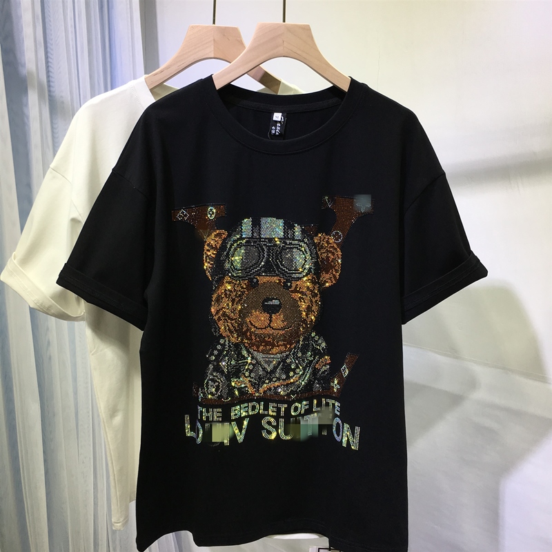 BlackEuropean goods heavy industry Hot drilling Bear T-shirt jacket 2021 Spring and summer new pattern easy leisure time men and women Same INS tide Small shirt