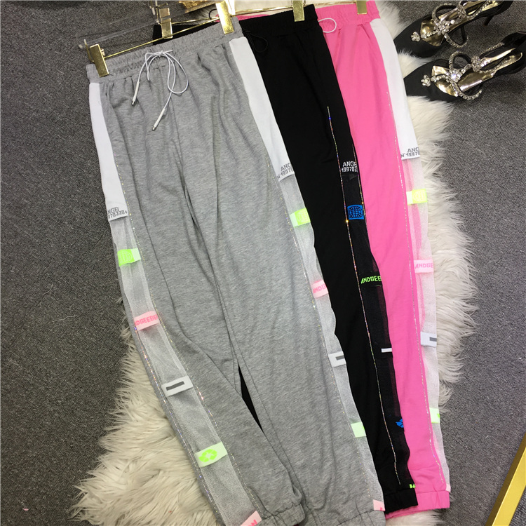 GreyEuropean goods heavy industry Hot drilling Casual pants female 2021 new pattern Anti mosquito trousers easy Versatile summer Thin trousers Tie one's feet