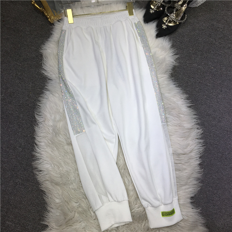 WhiteEuropean goods heavy industry Hot drilling sweatpants  2021 new pattern ma'am Dance Pants Thin easy summer Versatile leisure time trousers