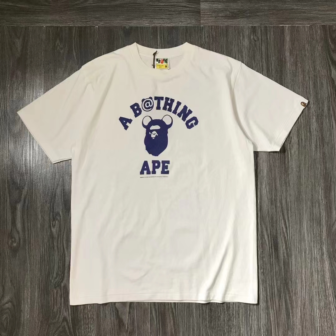 WhiteGloomy Bear jointly BAPE shark Short sleeve Embroidery Ape head men and women Couple pure cotton cylinder easy T-shirt