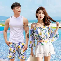 Cặp đôi người mẫu đi biển quần short Hàn Quốc 2019 mới hè hè màu đỏ gợi cảm cao co giãn phù hợp với bộ đồ bơi - Vài đồ bơi 	đồ đôi đi biển chụp hình cưới	