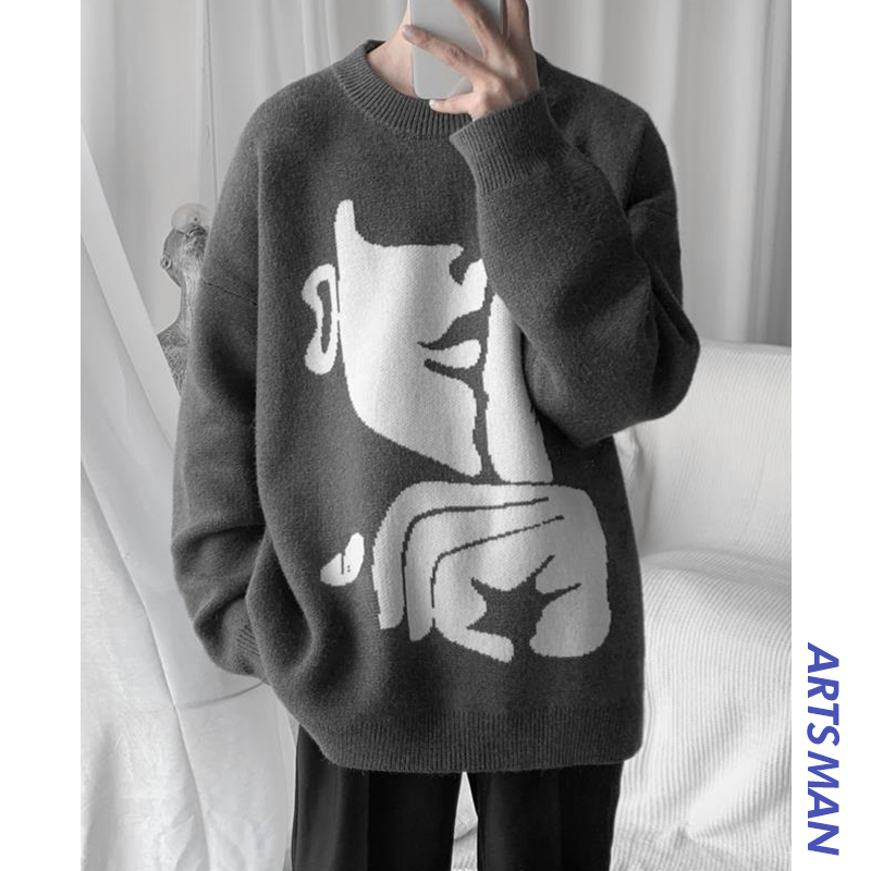 Autumn winter Crew Neck Sweater thickened trendy personality ins loose and versatile T-shirt Japanese men