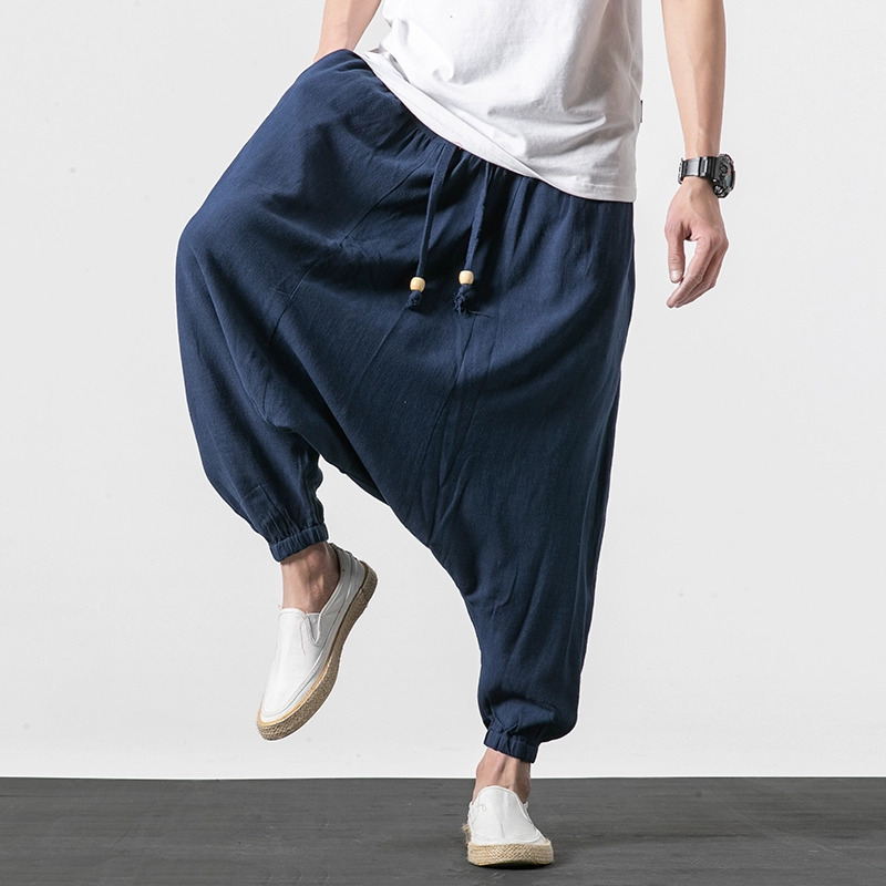 Phong cách Trung Quốc vải lanh lỏng cotton và vải lanh nam Tang phù hợp với kích thước lớn giản dị chân rộng đèn lồng chân nhỏ rạng rỡ chân quần Harlan mùa xuân - Quần tây thường