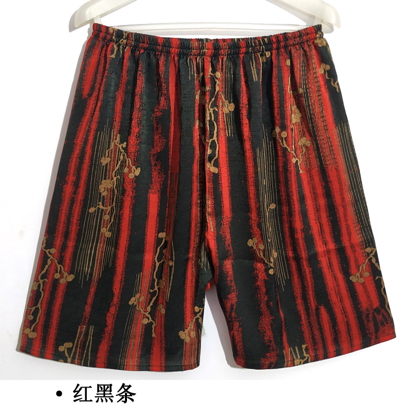 Red And Black Stripesreal silk shorts male summer Thin Pyjamas female Home Furnishing Half pants easy mulberry silk flower Beach pants Big size Large underpants