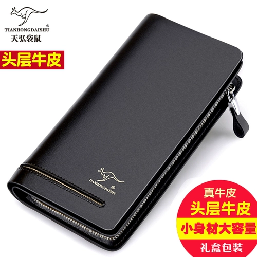 Кожаный бумажник, длинный кошелек, сумка с петлей на руку для отдыха, из натуральной кожи, воловья кожа, бизнес-версия