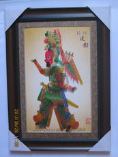 Театр теней 吉祥皮影图案 关羽带镜框 陕西民间工艺品 旅游纪念品