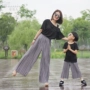 Zhe Sifan chính gốc cha-con mặc mùa hè 2019 mẹ và con gái nữ áo thun ngắn tay rộng chân quần dài 9 quần dài - Trang phục dành cho cha mẹ và con pijama cho mẹ và bé