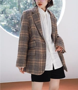Mùa thu đông 2018 mới của phụ nữ phiên bản Hàn Quốc của áo khoác kẻ sọc ngắn retro blazer len hoang dã - Áo Hàn Quốc