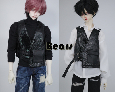 taobao agent ◆ Bears ◆ BJD baby clothing A483 black bright leather asymmetric leather vest jacket 1/3 & uncle & id75