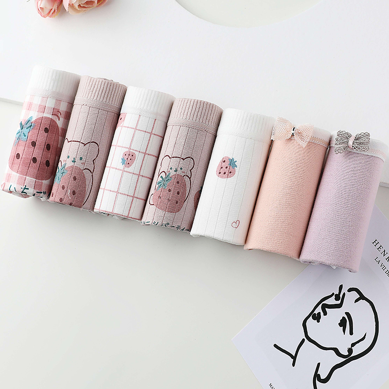 214201 # & 7-Piece & All Cotton Girlsunderpants female summer pure cotton Antibacterial ma'am Cotton summer Thin girl No trace Big size middle-waisted lovely student solar system