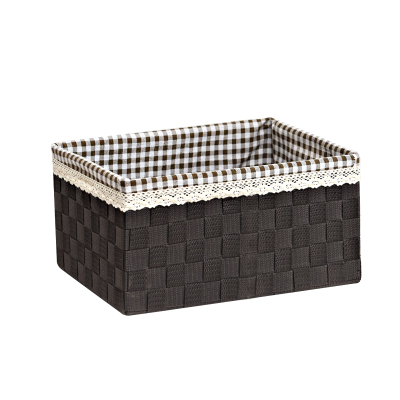 Coffee Check Liningfabric art nylon lidless Basket student book Finishing box cupboard Storage basket Clothing Storage basket weave storage box