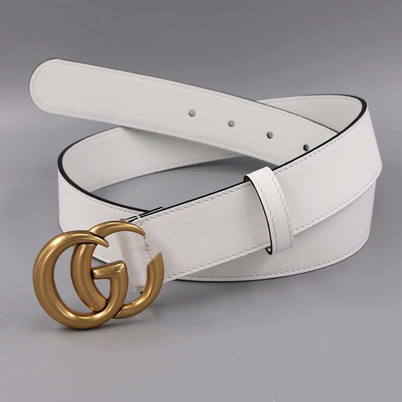 3.4 Cm Wide, Whitewhite genuine leather summer Best Sellers ma'am Belt Retro Non fading Copper buckle top layer leather soft surface Women's money belt