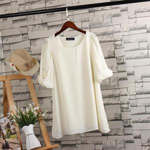 Mùa hè mới voan áo sơ mi Hàn Quốc ren khâu hoang dã ngọt ngào ngắn tay áo voan nữ váy O 9 dưới