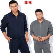 Mùa xuân và mùa thu (Đường Zuobang) Bộ đồ thể thao nam bằng vải cotton cho nam trung niên - Thể thao sau