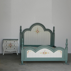 Кровати деревянные комбинации 美式家具双人床1.8米柱子床地中海田园彩绘复古1.5米公主婚床0034