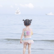Đồ bơi cho trẻ em Nữ Chia bé gái Công chúa Váy bé gái Đồ bơi cho bé Đồ bơi có mũ Cầu vồng Dễ thương - Bộ đồ bơi của Kid