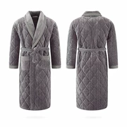 Áo ngủ nam dày mùa đông và đoạn dài flannel quilted nam sang trọng đậu đỏ đồ ngủ gợi cảm áo choàng tắm ấm áp