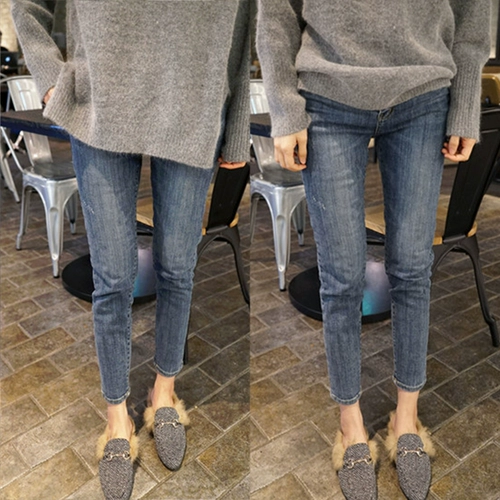 Весенние эластичные джинсовые приталенные штаны, подходит для полных девушек, большой размер, высокая талия, в корейском стиле