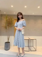 Đầm voan họa tiết retro nữ mùa xuân hè 2019 mới tay ngắn có thể là một chiếc đầm trễ vai thướt tha - Váy dài giá váy maxi