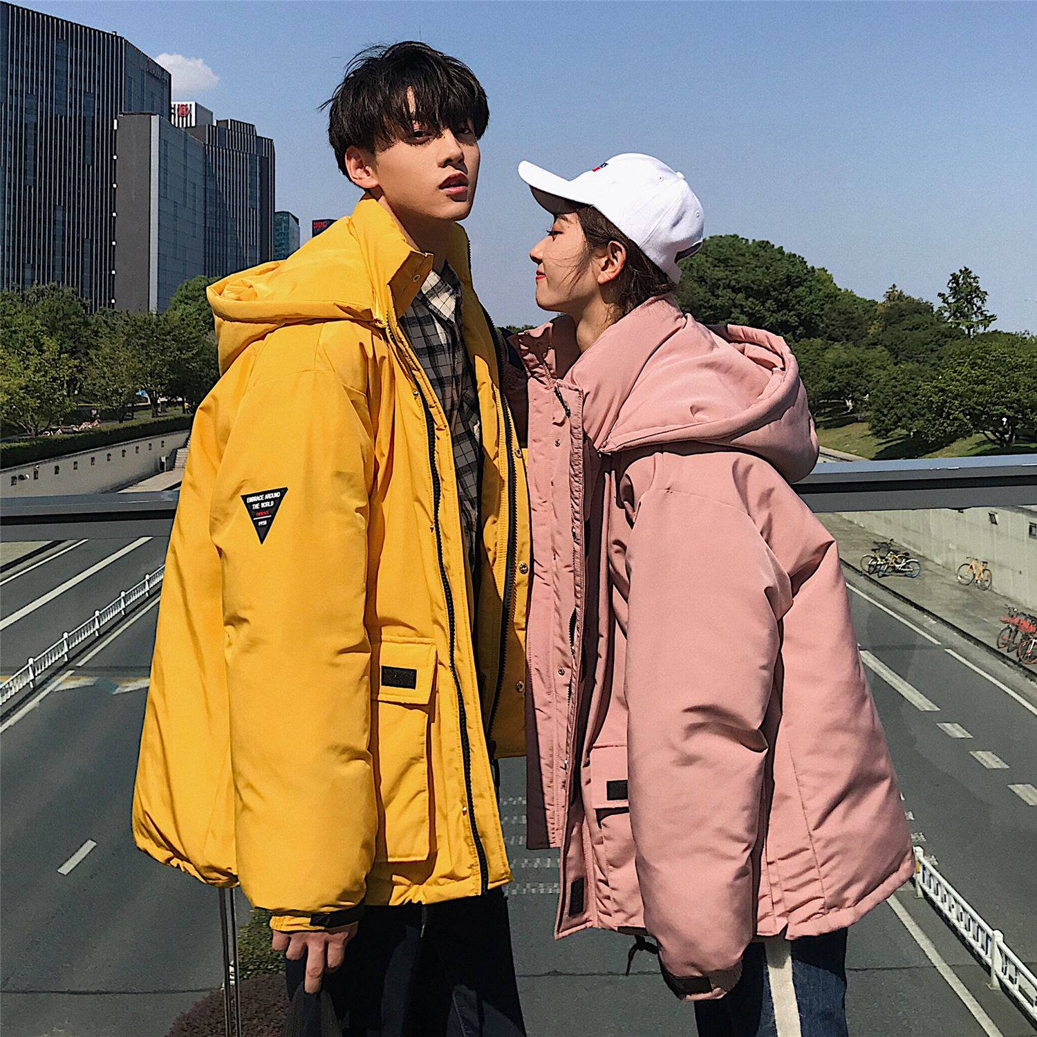 ma28-p148控178冬季新款情侣装棉衣男女工装外套宽松可脱卸帽棉袄