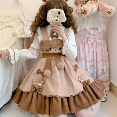 taobao agent Winter genuine design velvet cute set, dress, with little bears, Lolita style