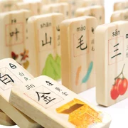 Thịt viên bằng gỗ trẻ em của dominoes công nhận kiến ​​thức nhận dạng từ ký tự Trung Quốc khối xây dựng chàng trai và cô gái đồ chơi giáo dục