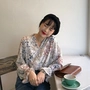 Mùa xuân Hàn Quốc Vintage Chiffon In áo ruffle tay áo cổ chữ V Phụ nữ hoang dã dài tay áo sơ mi lỏng lẻo váy áo sơ mi