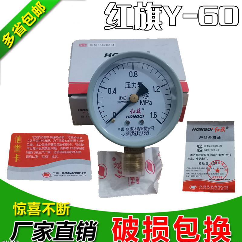 Hongqi Instrument Y-60 thông thường máy đo áp suất chân không máy đo độ chính xác 2.5 cấp máy đo chống sốc máy đo áp suất trục cong