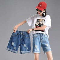 Đàn hồi eo của phụ nữ quần short jeans 2018 mùa hè lỏng mỏng đàn hồi năm quần kích thước lớn lỗ ống túm chân rộng quan jean nu