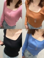 Uniqlo, лонгслив, короткая базовая приятная телу футболка, (в наличии на складе), квадратный вырез
