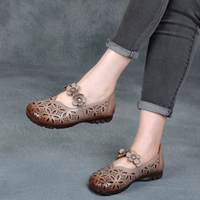 Летние этнические кожаные нескользящие сандалии для матери, этнический стиль, мягкая подошва, большой размер, из натуральной кожи