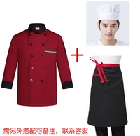 Красный лонгслив, фартук, шапка