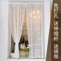 Nhặt hàng rèm cửa ren trắng Hàn Quốc mục vụ phòng ngủ kiểu Mỹ rèm cửa ngắn rèm ngăn không đục lỗ lắp đặt rèm voan vải rèm cửa