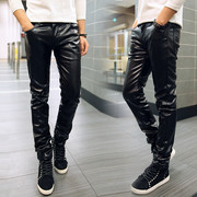2017 mùa thu và mùa đông người đàn ông mỏng của quần da đầy đủ thường chặt chẽ quần da màu đen Hàn Quốc phiên bản của bàn chân quần PU teen
