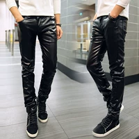 2017 mùa thu và mùa đông người đàn ông mỏng của quần da đầy đủ thường chặt chẽ quần da màu đen Hàn Quốc phiên bản của bàn chân quần PU teen quần tất nam