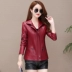 Mùa thu mới Hained leather lady thời trang ngắn Phiên bản Hàn Quốc của chiếc áo tự đứng cổ áo da cỡ lớn áo khoác da khí chất - Quần áo da Quần áo da
